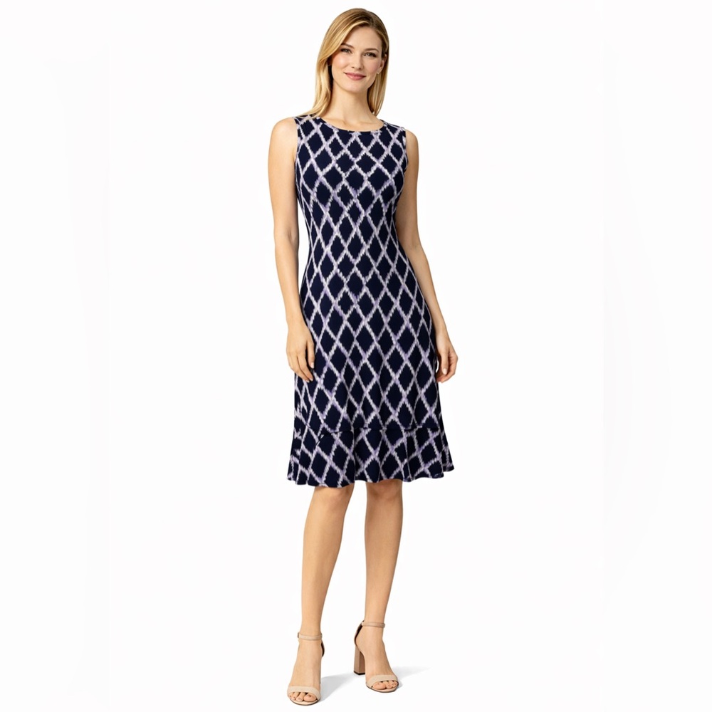 Michael Kors Dress L Large Flutter Hem Purple Blue Ivory Sleeveless Summer